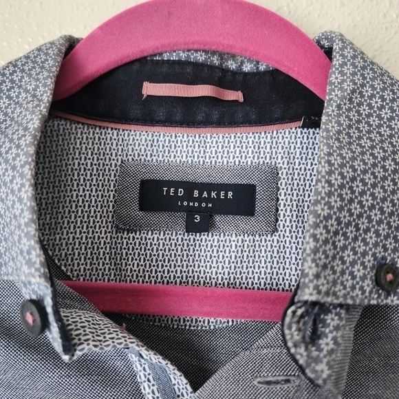 Ted Baker Heathered Gray Polo Button Down Top Casual Mens Size 3 - Picture 6 of 9
